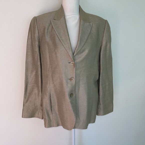 Linda Allard Ellen Tracy Blazer Size 12 Womens Vintage Gold Linen Viscose Cotton - Picture 14 of 15